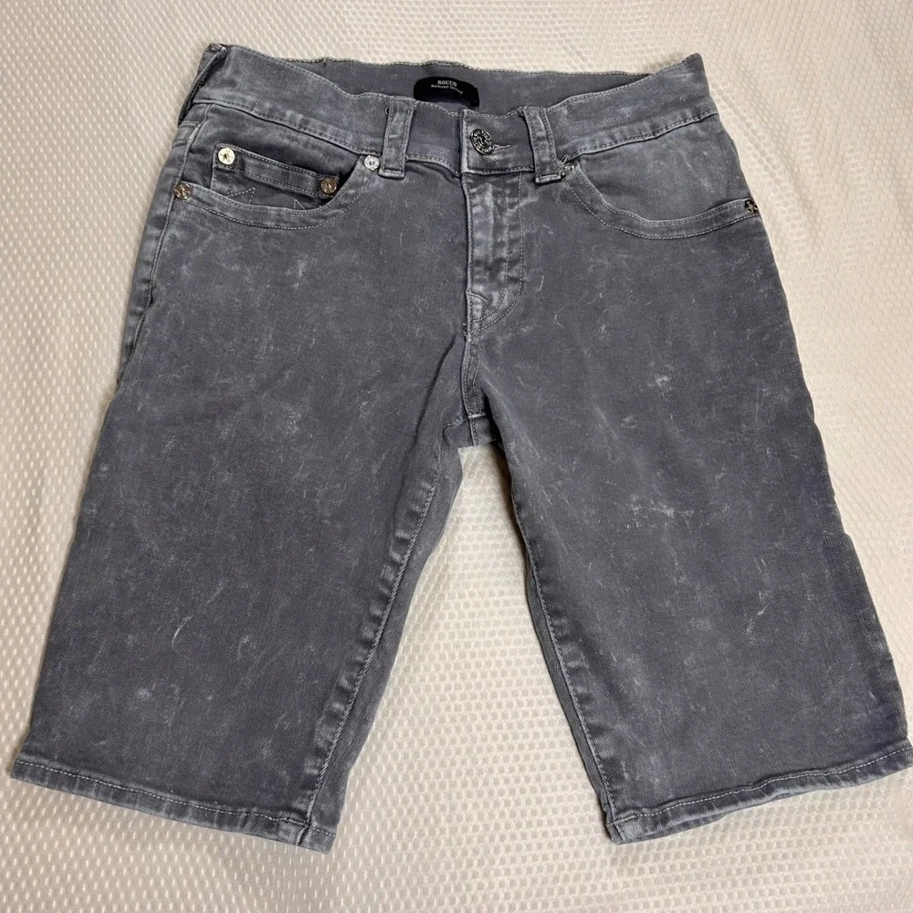 True Religion Rocco Relaxed Skinny Grey Acid Wash Denim Shorts Mens 31